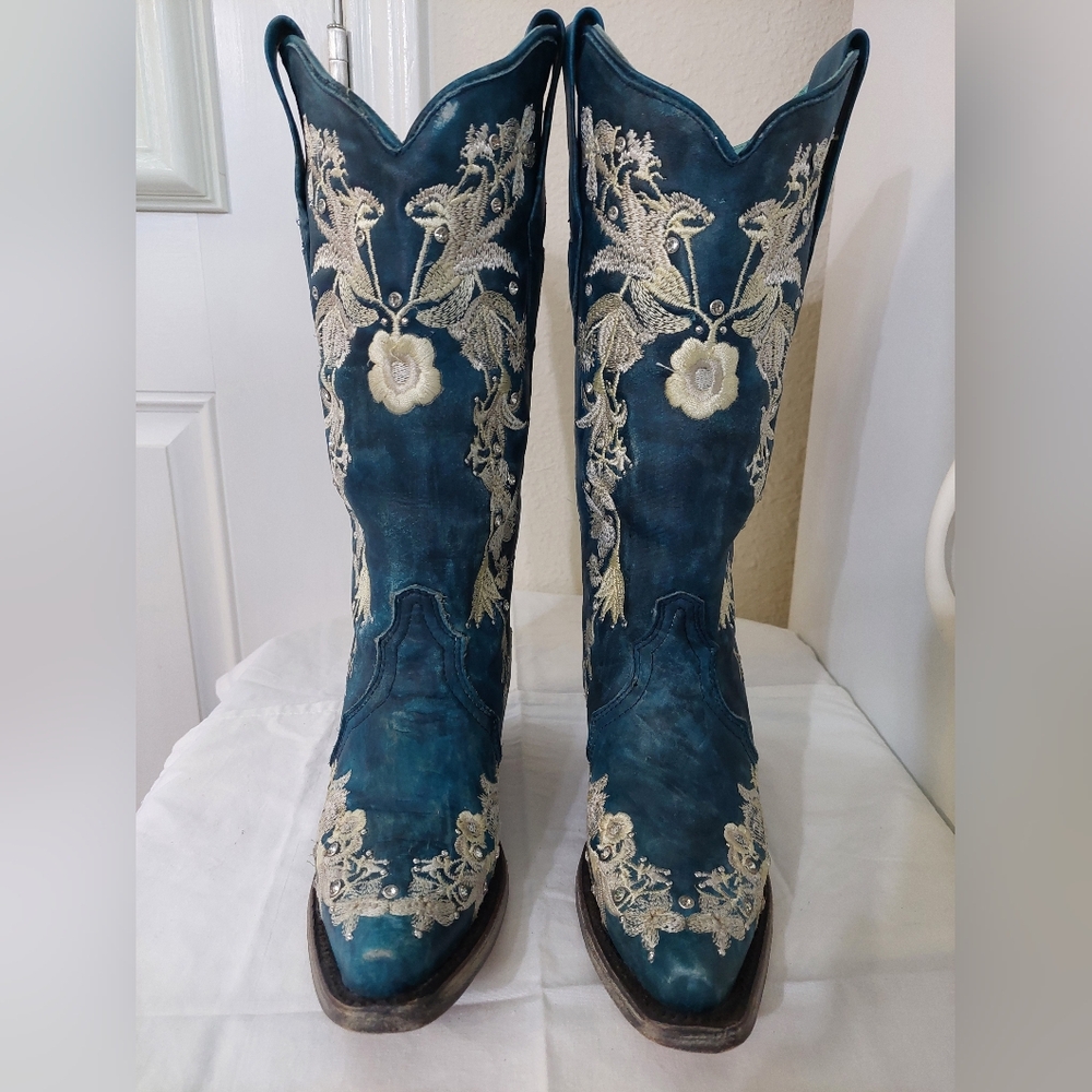 Corral A4361 Women's Navy Floral Embroidered Cowgirl Boots Size 5 - Picture 2 of 16